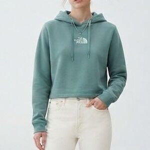 The North Face Hoodie Womens Large Sage Green Boxy Fleece Cropped Pullover Logo